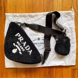 Prada Black Terrycloth Triangle Crossbody Bag w/ Pouch